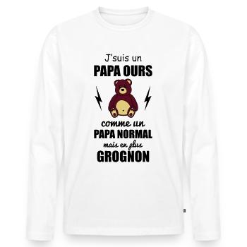 J'suis un papa ours, cadeau père, fête des pères - T-shirt manches longues Premium bio Homme - blanc - Devant - Nico (187cm)