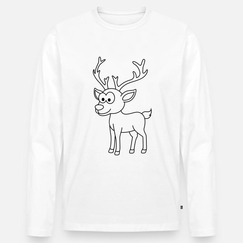 Hirsch Comic Tier - Männer Premium Bio Langarmshirt - Weiß