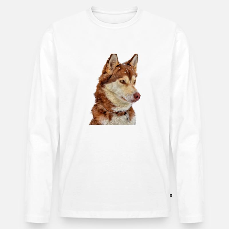 Husky Schneebraun - Männer Premium Bio Langarmshirt - Weiß