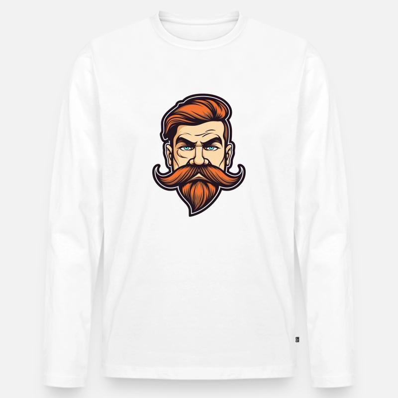 Mustache Man - Männer Premium Bio Langarmshirt - Weiß