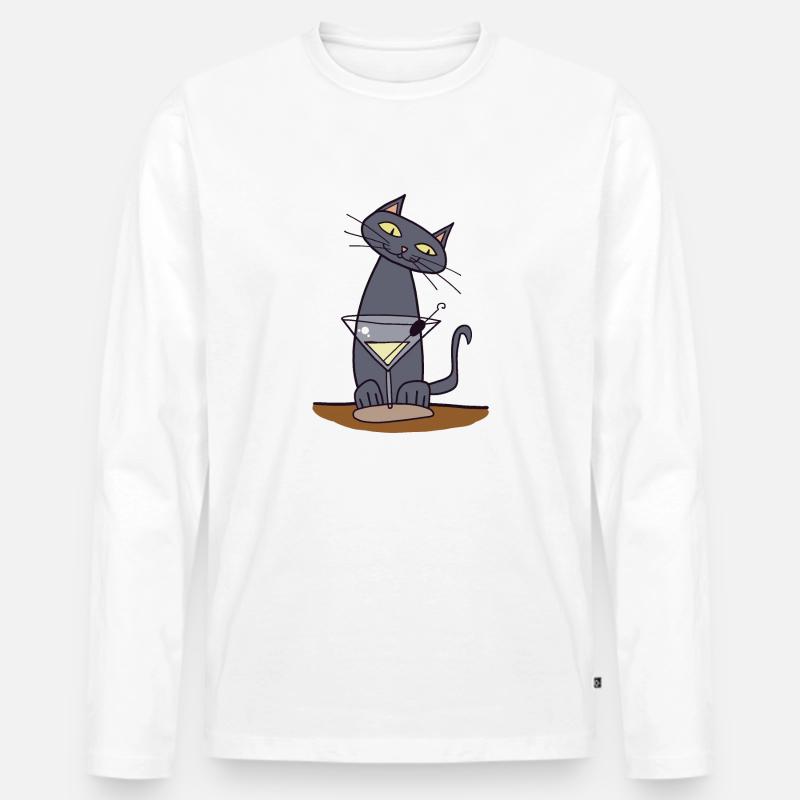 Katze mit Martini - Männer Premium Bio Langarmshirt - Weiß