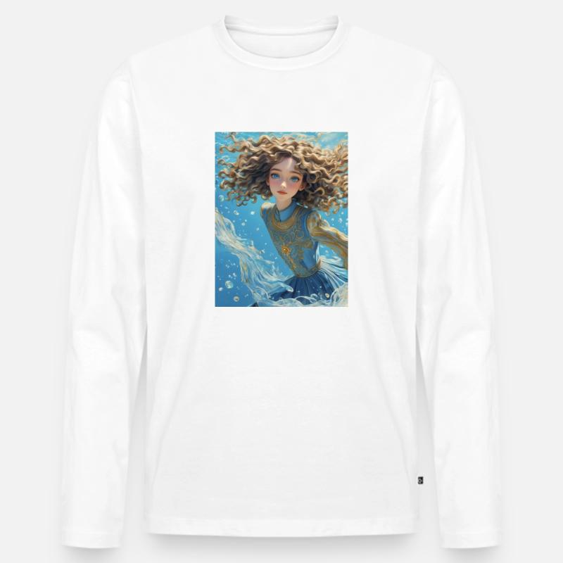 Mädchen im Meer - Männer Premium Bio Langarmshirt - Weiß