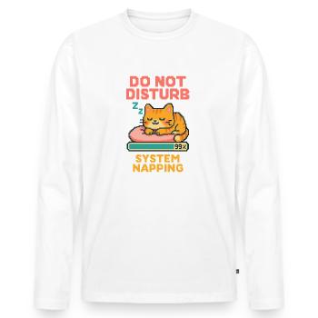 Cat Nap - Nicht stören – System schläft - Männer Premium Bio Langarmshirt - Weiß - Vorne - Nico (187cm)