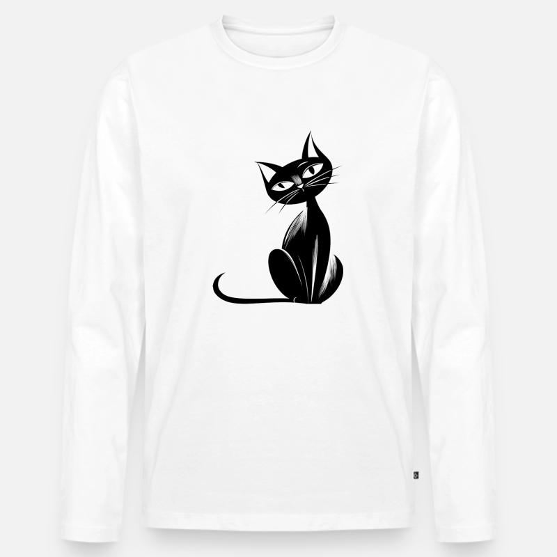 Schattenblick – Retro Katze - Männer Premium Bio Langarmshirt - Weiß