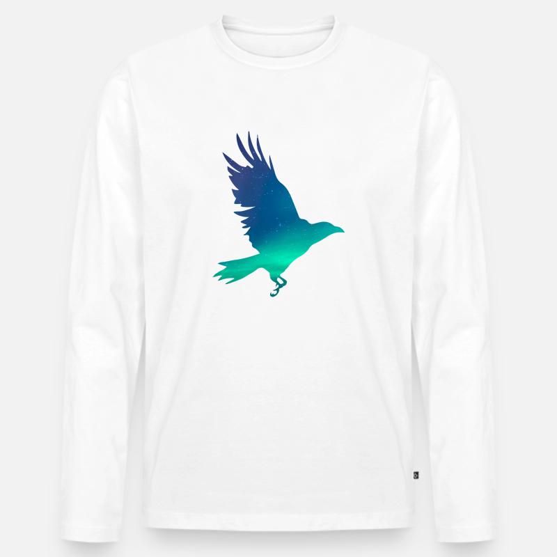 Krähe in Nordlichtern - Männer Premium Bio Langarmshirt - Weiß