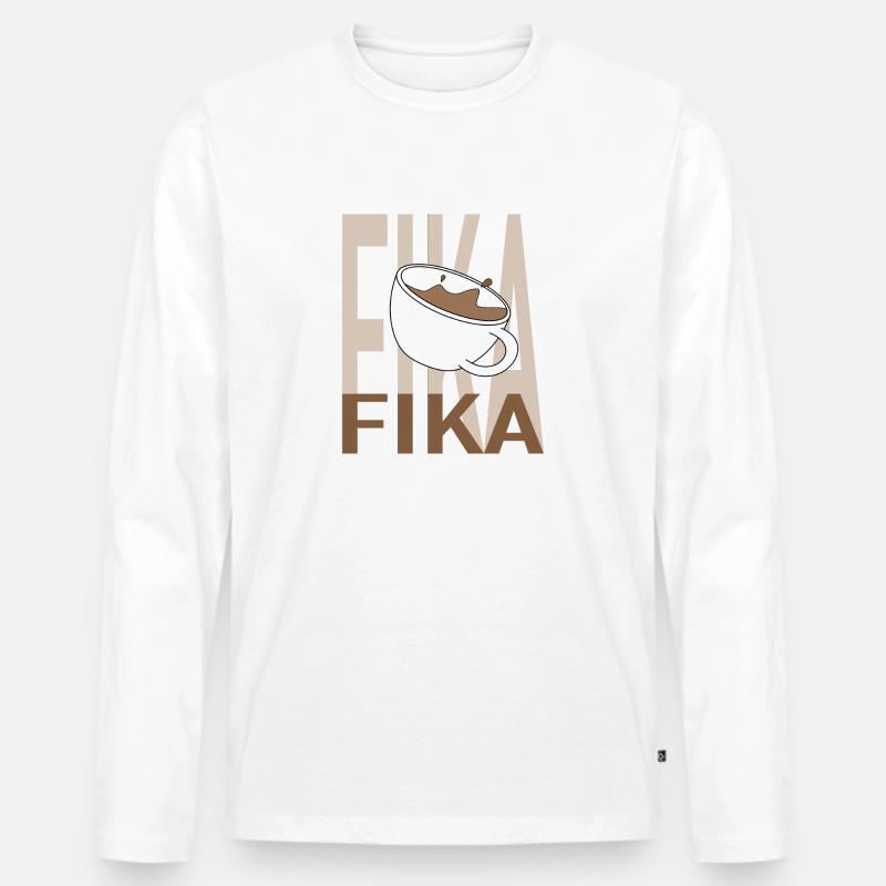 Fika Kaffee Pause Schwedisch - Männer Premium Bio Langarmshirt - Weiß