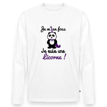 je m'e fous licorne, cadeau panda, licorne, panda - T-shirt manches longues Premium bio Homme - blanc - Devant - Nico (187cm)