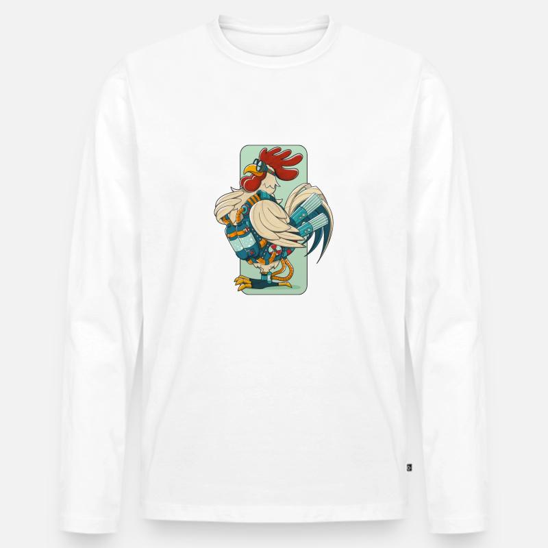 Steampunk-Hahn (Schwarzer Umfang) - Männer Premium Bio Langarmshirt - Weiß