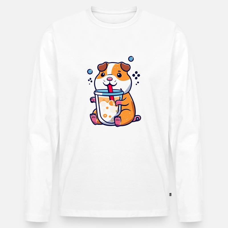 Bubbletea Hamster Geschenk - Männer Premium Bio Langarmshirt - Weiß