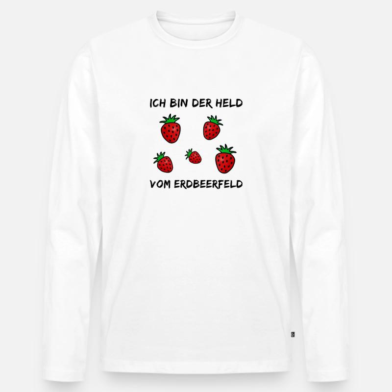 Witziger Spruch - Ich bin der Held vom Erdbeerfeld - Männer Premium Bio Langarmshirt - Weiß