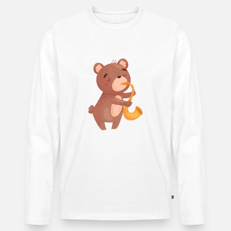 Bärchen & Saxofon - Männer Premium Bio Langarmshirt - Weiß
