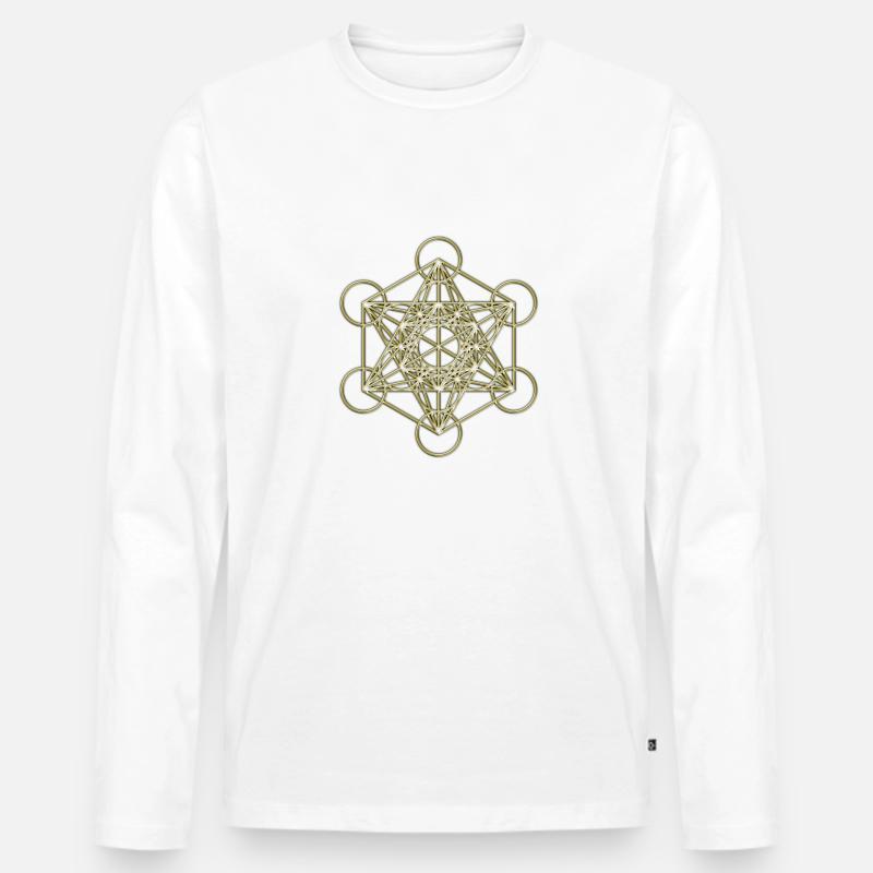 Metatrons Cube gold 3D - Männer Premium Bio Langarmshirt - Weiß