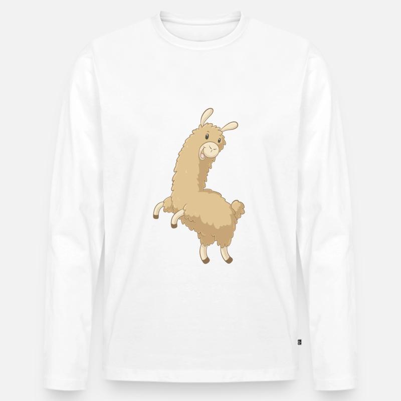 Springendes Comic Alpaka - Männer Premium Bio Langarmshirt - Weiß