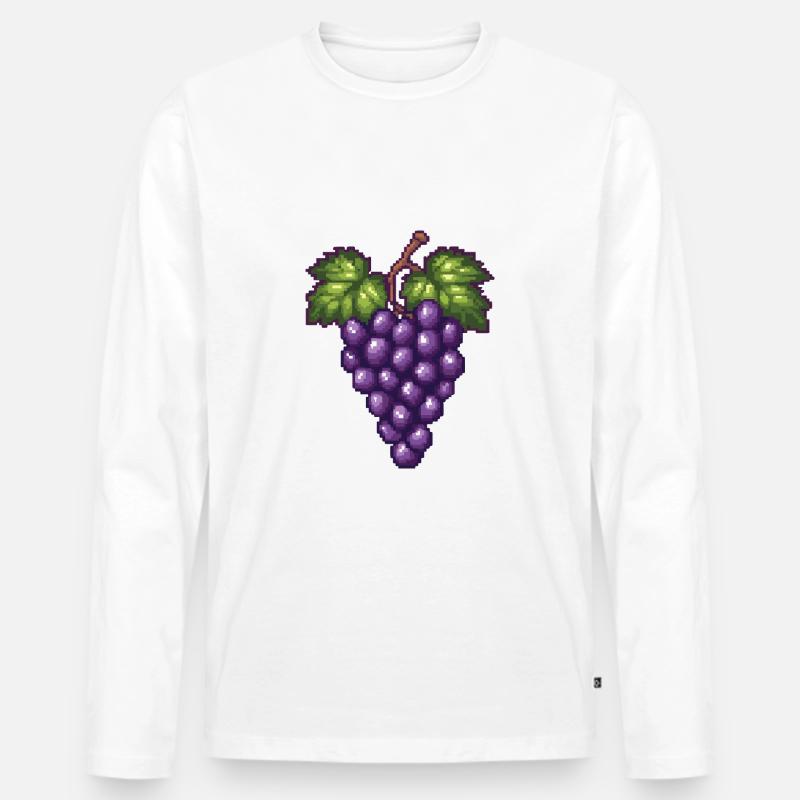 Weintrauben Pixel - Männer Premium Bio Langarmshirt - Weiß