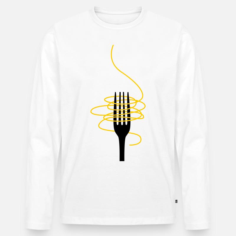 Gabel mit Spaghetti - Männer Premium Bio Langarmshirt - Weiß