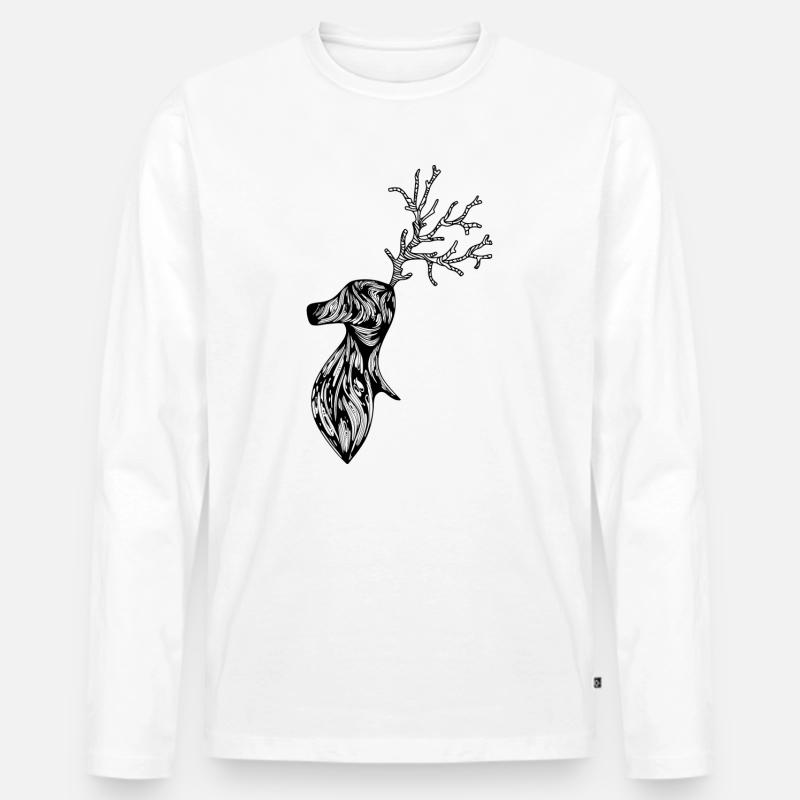 Hirsch - Männer Premium Bio Langarmshirt - Weiß