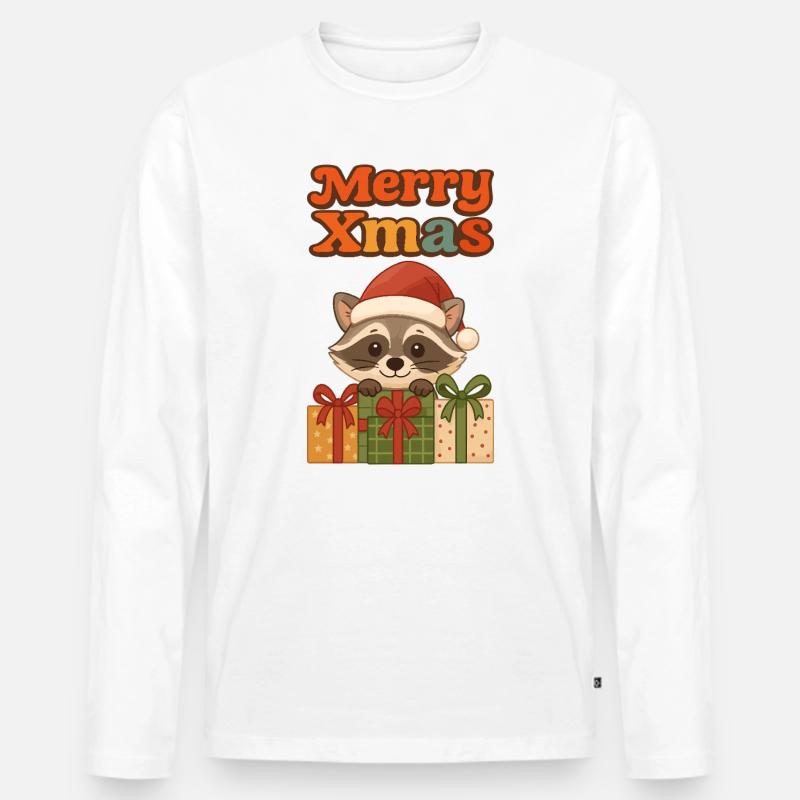 Weihnachts Waschbär mit Geschenken - Männer Premium Bio Langarmshirt - Weiß