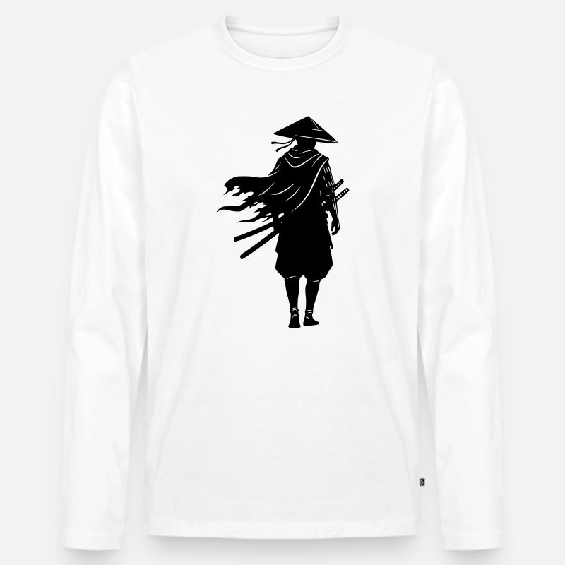 Schatten Krieger Samurai Strohhut - Männer Premium Bio Langarmshirt - Weiß