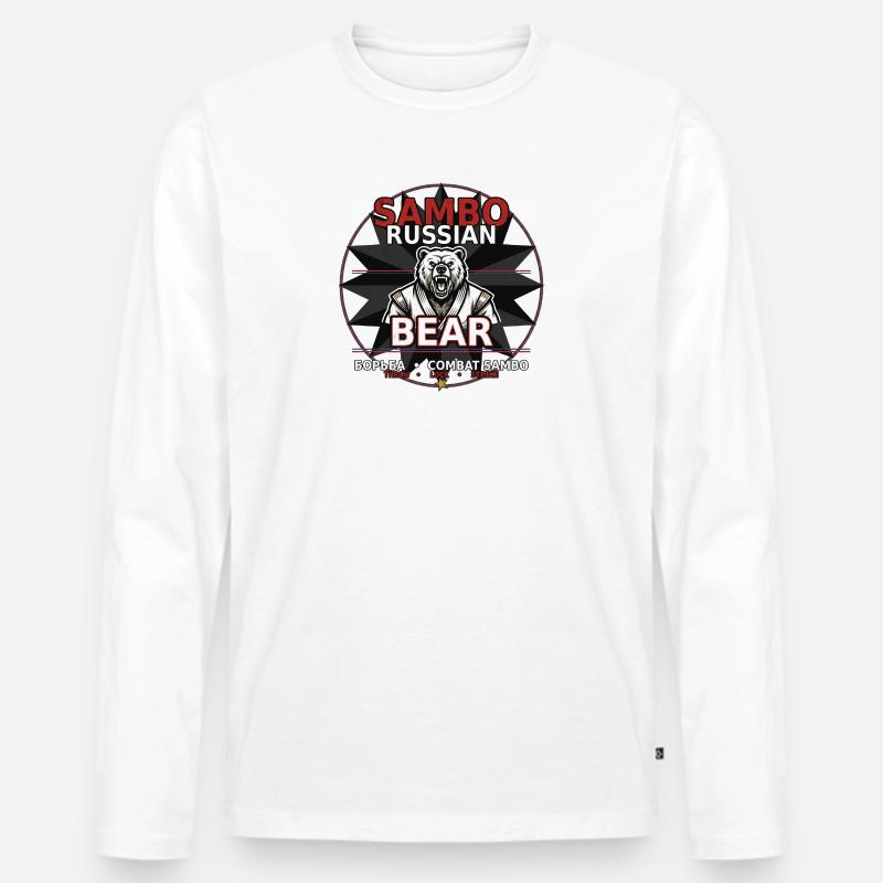 Sambo Bear Russischer Kampfbär - Männer Premium Bio Langarmshirt - Weiß