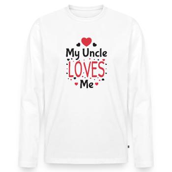 Mon oncle me aime cadeau bébé parrain - T-shirt manches longues Premium bio Homme - blanc - Devant - Nico (187cm)