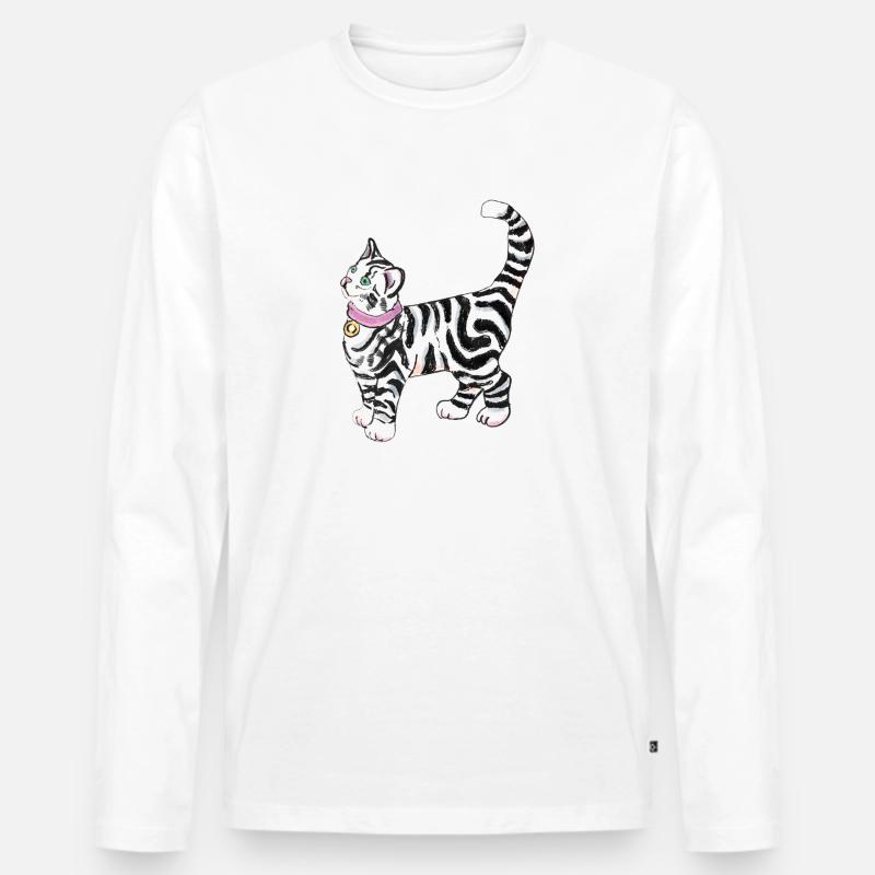 Sticker Katze - Männer Premium Bio Langarmshirt - Weiß