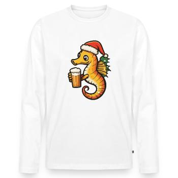 Bière de Noël hippocampe drôle - T-shirt manches longues Premium bio Homme - blanc - Devant - Nico (187cm)