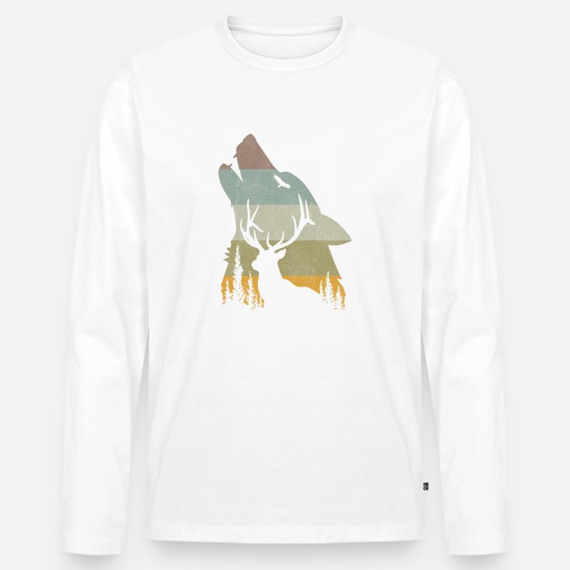 Wolf - Männer Premium Bio Langarmshirt - Weiß