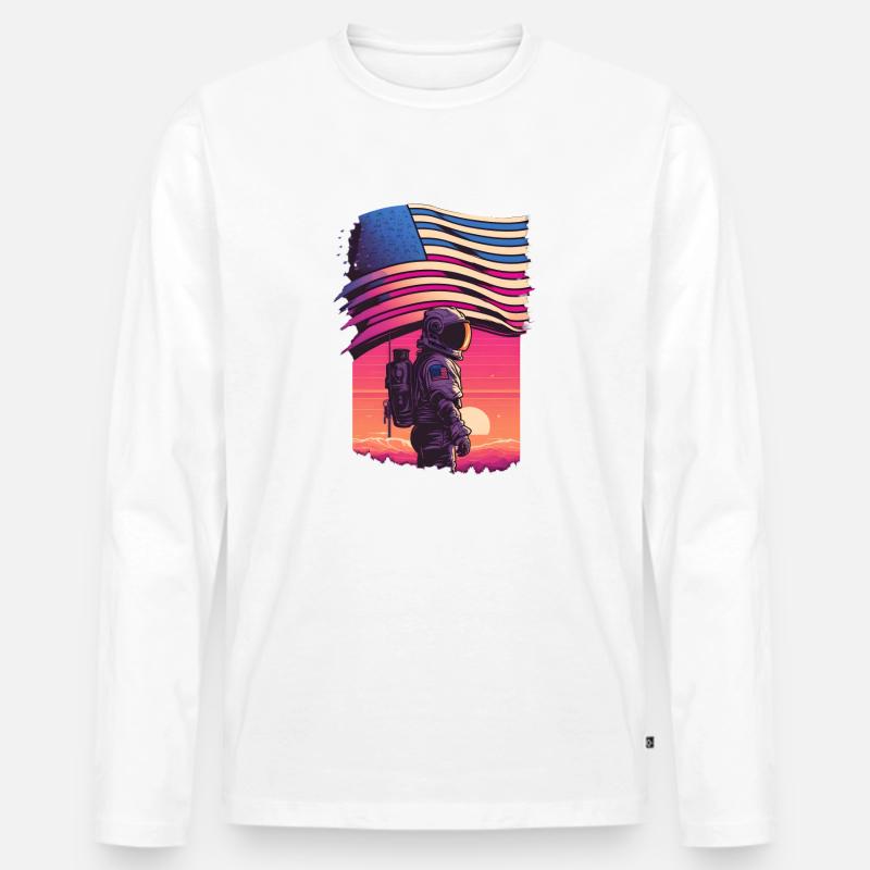 American synthwave Astronaut - Männer Premium Bio Langarmshirt - Weiß