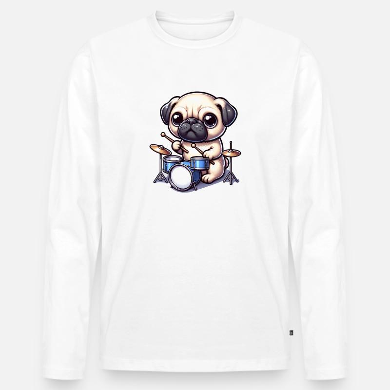 Cooler Mops Schlagzeuger Design - Männer Premium Bio Langarmshirt - Weiß