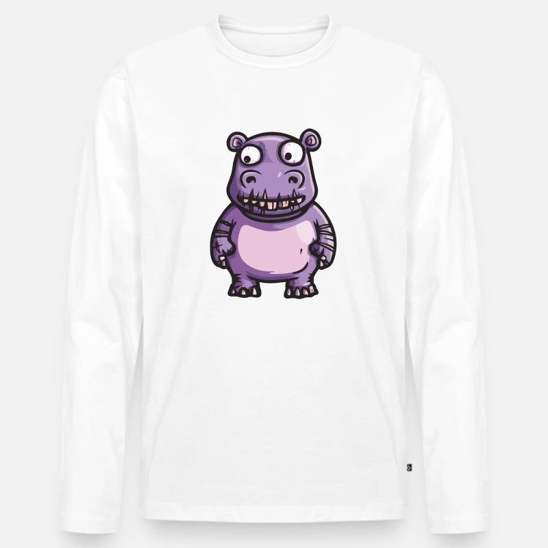 Nilpferd Halloween Comic Lustig - Männer Premium Bio Langarmshirt - Weiß