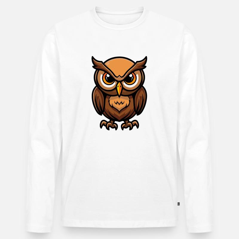 Eule Comic - Männer Premium Bio Langarmshirt - Weiß