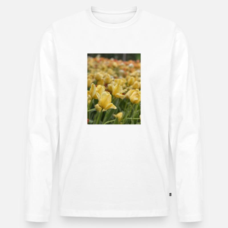 Tulpenmeer gelb - Männer Premium Bio Langarmshirt - Weiß
