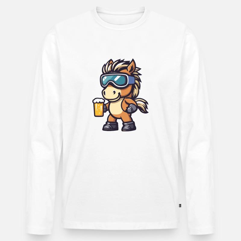 Pferd Apres Ski Bier Comic - Männer Premium Bio Langarmshirt - Weiß