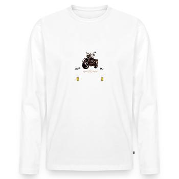 Homme humour moto apéro bière cadeau pour motard - T-shirt manches longues Premium bio Homme - blanc - Devant - Nico (187cm)