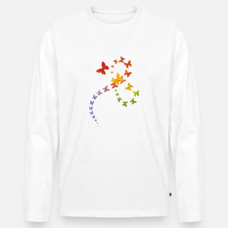 Regenbogen-Schmetterling - Männer Premium Bio Langarmshirt - Weiß