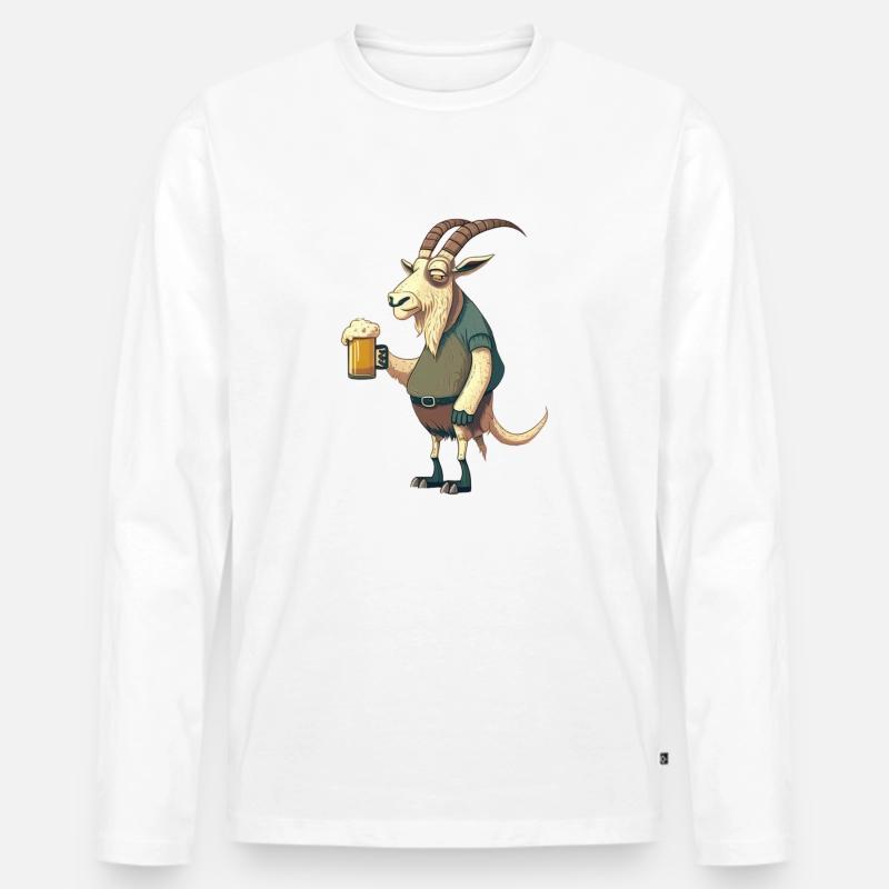 Lustiger Bock mit Bier - Männer Premium Bio Langarmshirt - Weiß