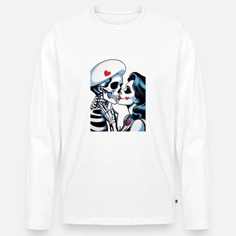 Skelett Paar - Männer Premium Bio Langarmshirt - Weiß