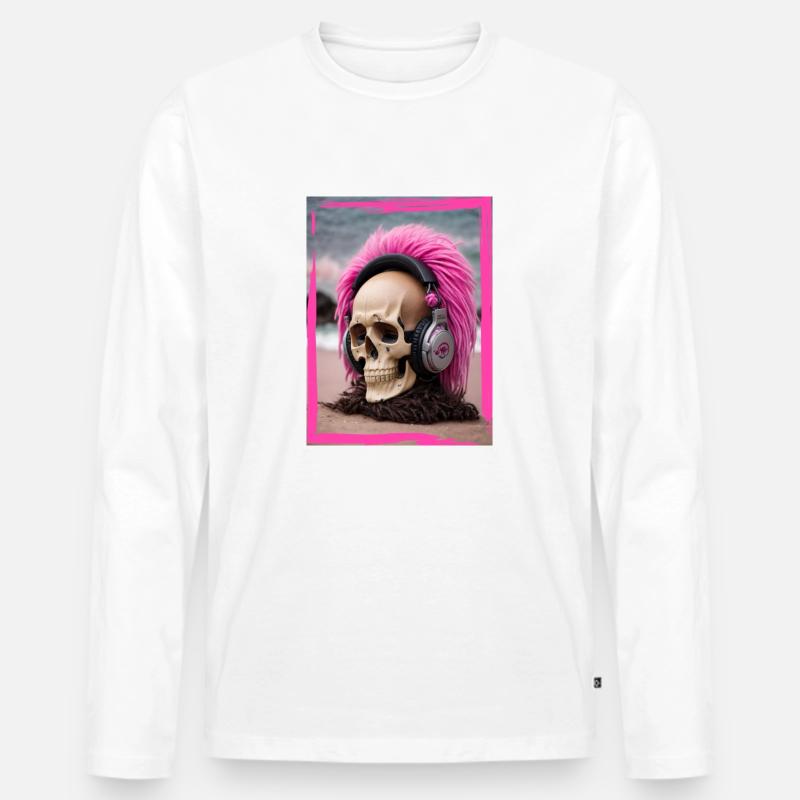 Pink DJ Surfer Skull - Männer Premium Bio Langarmshirt - Weiß