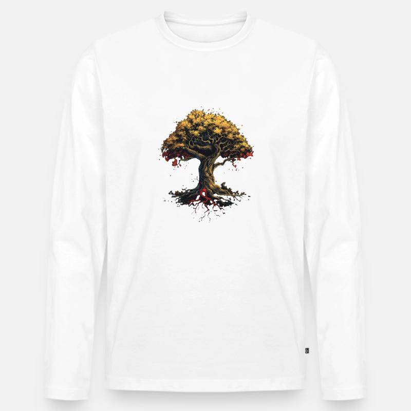 T-Shirt "Lebensbaum" - Männer Premium Bio Langarmshirt - Weiß
