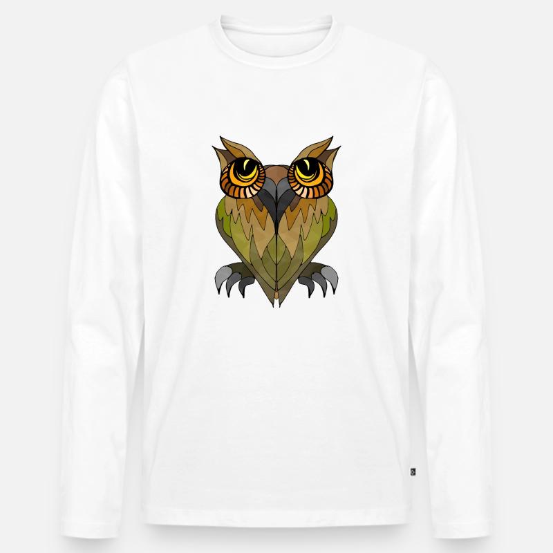 Eule Vogel - Männer Premium Bio Langarmshirt - Weiß