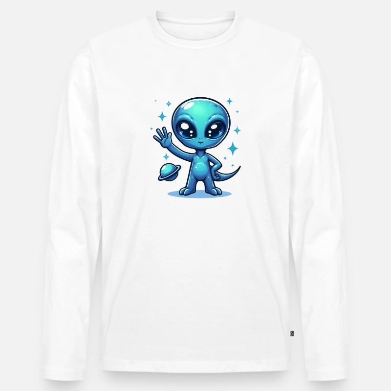 Alien mit Peace-Zeichen - Männer Premium Bio Langarmshirt - Weiß