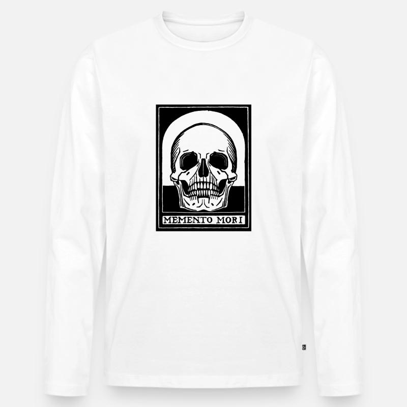 Memento Mori (schwarze Version) - Männer Premium Bio Langarmshirt - Weiß