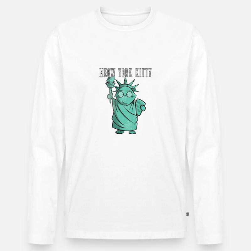 MEOW YORK KITTY - Männer Premium Bio Langarmshirt - Weiß