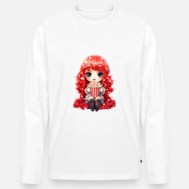Dollie Popcorn - Männer Premium Bio Langarmshirt - Weiß
