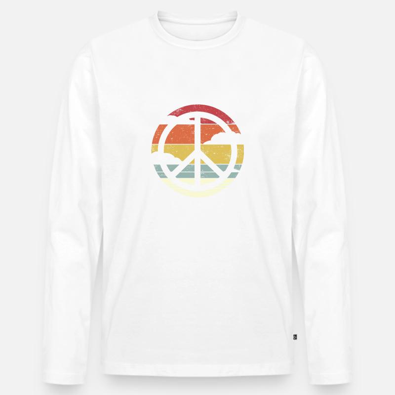Retro Design Friedenszeichen Peace Zeichen - Männer Premium Bio Langarmshirt - Weiß