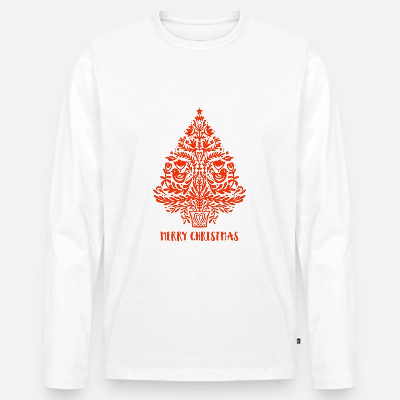 Froher Weihnachtsbaum - Männer Premium Bio Langarmshirt - Weiß