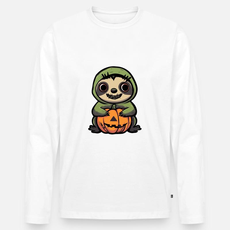Faultier Halloween Comic Lustig - Männer Premium Bio Langarmshirt - Weiß