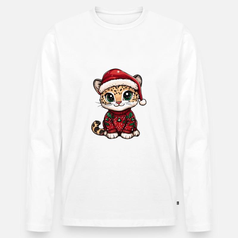 Leopard Weihnachten Comic - Männer Premium Bio Langarmshirt - Weiß