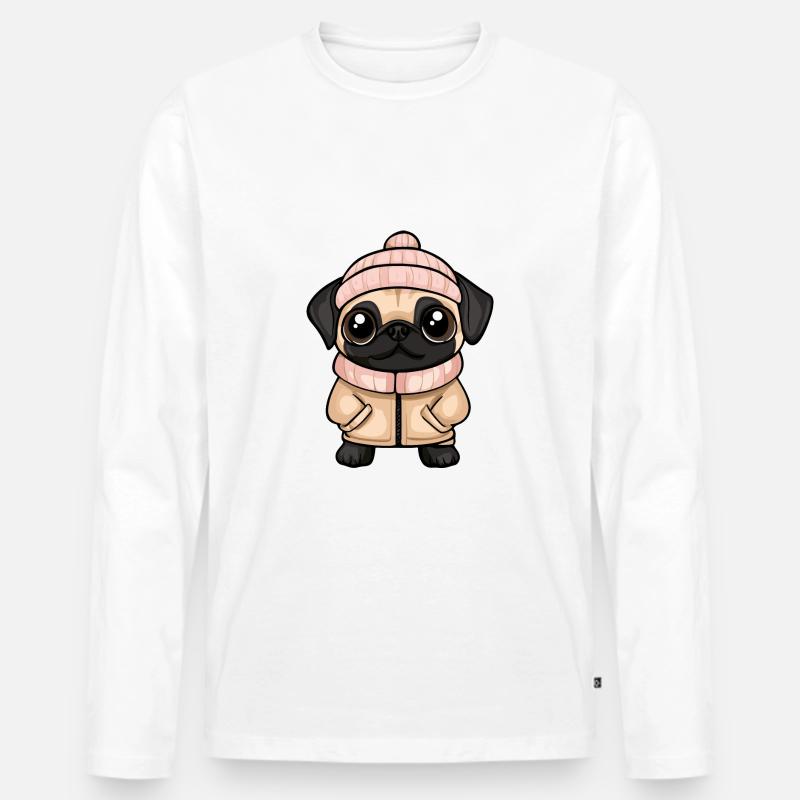 Mops Hund Winter - Männer Premium Bio Langarmshirt - Weiß