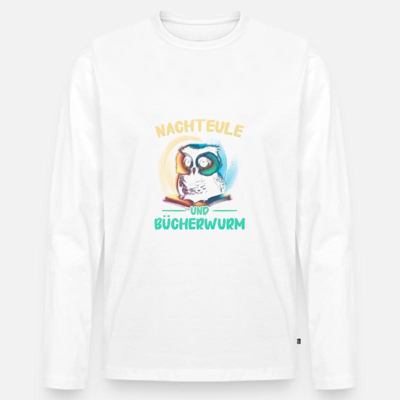 Nachteule Eule Eulen Vogel - Männer Premium Bio Langarmshirt - Weiß